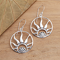 Sterling silver dangle earrings, 'Balinese Fire' - Fire Ring Sterling High Polish Silver Dangle Earrings