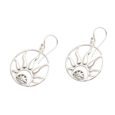 Sterling silver dangle earrings, 'Balinese Fire' - Fire Ring Sterling High Polish Silver Dangle Earrings