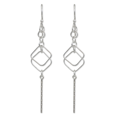 Sterling silver dangle earrings, 'Urban Geometry' - Artisan Crafted Sterling Silver Earrings Modern Design