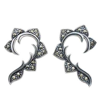 Marcasite button earrings, 'The Dearest' - Hand Crafted Marcasite and Sterling Silver Button Earrings