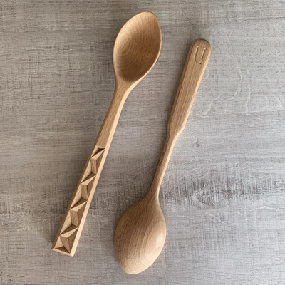 Wood serving spoons, 'Savory Traditions' (pair) - Armenian Hand Carved Beechwood Serving Spoons (Pair)