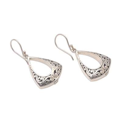 Sterling silver dangle earrings, 'Frame of Happiness' - Openwork Pattern Sterling Silver Dangle Earrings from Bali