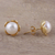 Gold plated ultured pearl stud earrings, 'Dainty Flower' - Cultured Pearl and Gold Plated Sterling Silver Stud Earrings