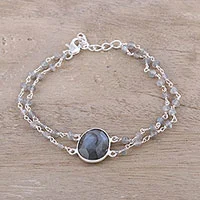 Labradorite pendant bracelet, 'Fascinating Egg' - Labradorite Link Pendant Bracelet from India