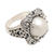 Cultured pearl cocktail ring, 'Spirit of the Moon' - Modern Balinese Cultured Pearl Ring in Sterling Silver