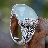 Sterling silver cocktail ring, 'Blue Depths' - Sterling Silver and Chalcedony Cocktail Ring