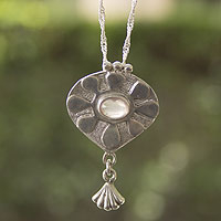 Rose quartz pendant necklace, 'Aquarius in Silver' - Aquarius Pendant Necklace in Sterling Silver and Rose Quartz