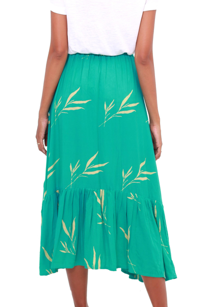 Rayon batik skirt, 'Balinese Breeze in Turquoise' - Batik Rayon Skirt in Turquoise and Lemon from Bali