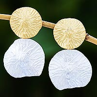 Gold accented sterling silver dangle earrings, 'Gleaming Pads' - Modern Gold Accented Sterling Silver Dangle Earrings