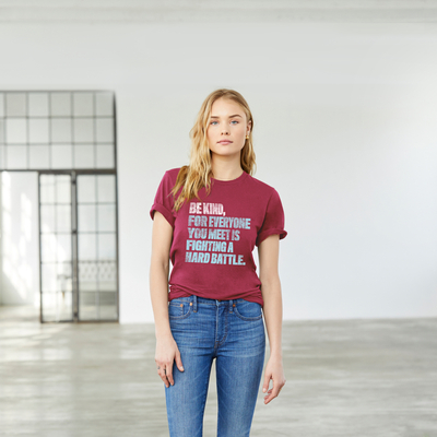 Quotes to Live By 'Be Kind' Unisex Tee, Heather Raspberry - Heather Raspberry Unisex T-Shirt Super-Soft Cotton/Poly 