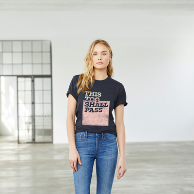 Quotes to Live By 'This Too' Unisex Tee, Heather Navy - Heather Navy Unisex Sueded Jersey T-Shirt Cotton-Poly 