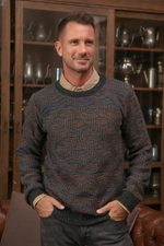 Men's 100% alpaca pullover, 'Warm Waves' - Azure and Sunrise Men's 100% Alpaca Pullover from Peru