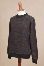 Men's 100% alpaca pullover, 'Warm Waves' - Azure and Sunrise Men's 100% Alpaca Pullover from Peru