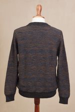 Men's 100% alpaca pullover, 'Warm Waves' - Azure and Sunrise Men's 100% Alpaca Pullover from Peru