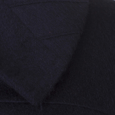 Baby alpaca blend coat, 'Diagonal Details in Black' - Extra Soft Baby Alpaca and Wool Blend Black Coat from Peru