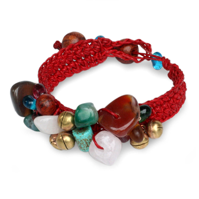 Beaded gemstone bracelet, 'Flamboyant Feast' - Brass Beaded Multigem Bracelet