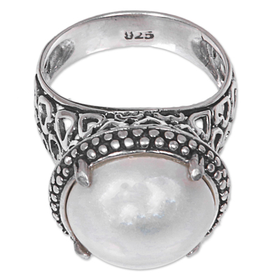Cultured pearl cocktail ring, 'Glowing Moon' - Hand Made Cultured Pearl Cocktail Ring from Indonesia
