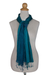 Pin tuck scarf, 'Aqua Turquoise Transition' - Hand Dyed Pin Tuck Silk Scarf (image 2b) thumbail