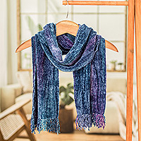 Rayon chenille scarf, 'Winds of Love' - Rayon Chenille Scarf Made from Bamboo