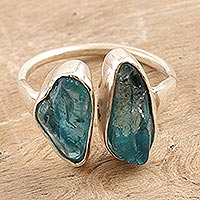 Apatite cocktail ring, 'Apatite for Togetherness' - Rough Apatite Cocktail Ring from India