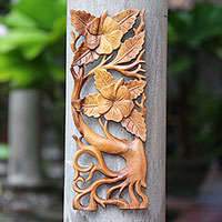 Wood relief panel, Hibiscus Branch