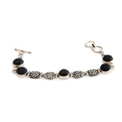 Onyx link bracelet, 'Midnight Jungle' - Onyx link bracelet