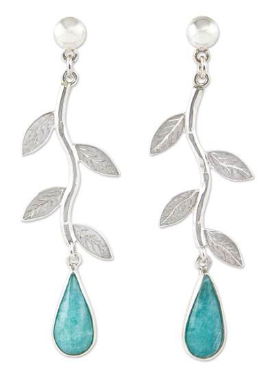 Amazonite dangle earrings, 'Blue Dew' - Amazonite on Sterling Silver Earrings Peruvian Jewelry