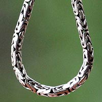 Sterling silver chain necklace, 'Borobudur Collection II' (20 inch)