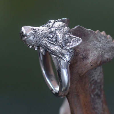 Men's sterling silver ring, 'Fierce Fox' - Men's Fair Trade Sterling Silver 925 Fox Ring