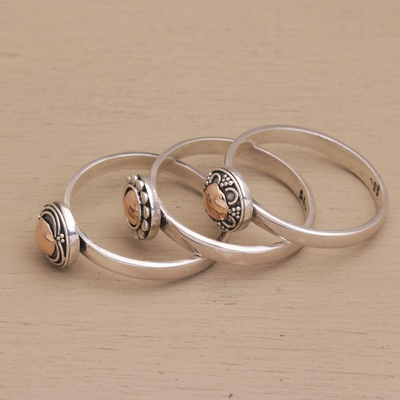 Gold accented sterling silver stacking rings, 'Final Three' (set of 3) - Gold Accented Sterling Silver Set of Three Stacking Rings