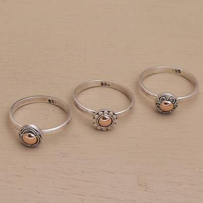 Gold accented sterling silver stacking rings, 'Final Three' (set of 3) - Gold Accented Sterling Silver Set of Three Stacking Rings