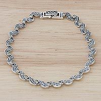 Sterling silver link bracelet, 'Waves of Thailand' - Marcasite and Sterling Silver Link Bracelet from Thailand