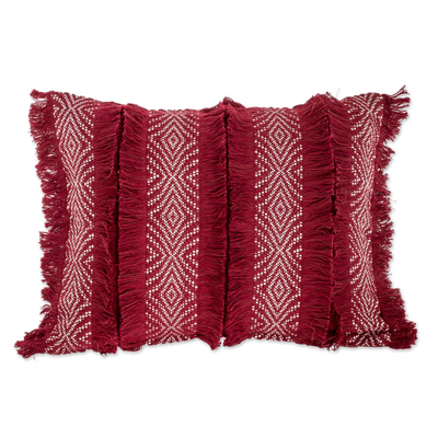 Cotton cushion cover, 'Diamond Texture in Chili' - Chili and Eggshell Textured Cotton Cushion Cover