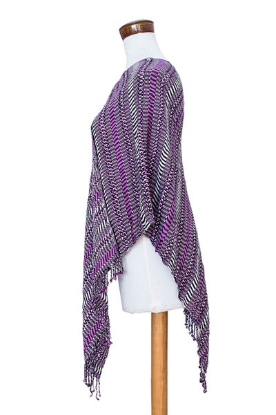 Natural dyes cotton poncho 'Amethyst Intrigue'  - Guatemalan Handwoven Cotton Poncho in Pink and Purple