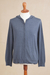 Men's cotton blend hoodie, 'Indigo Adventure' - Indigo Blue Cotton Blend Men's Hoodie Sweater (image 2b) thumbail
