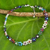 Collar de flores de piedras preciosas múltiples, 'Arco iris florido' - Collar de flores de piedras preciosas múltiples de colores de Tailandia