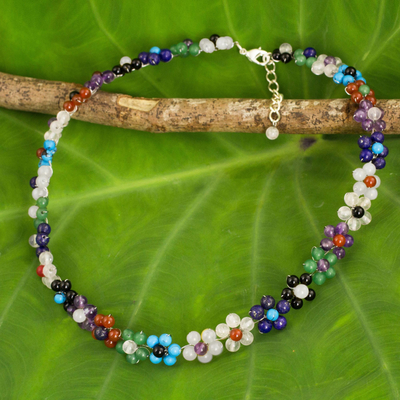 Multi-gemstone flower necklace, Florid Rainbow
