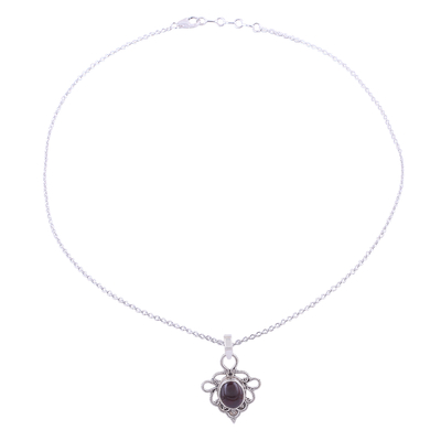 Garnet pendant necklace, 'Pavilions of Jaipur' - Indian Handmade Garnet and Sterling Silver Pendant Necklace