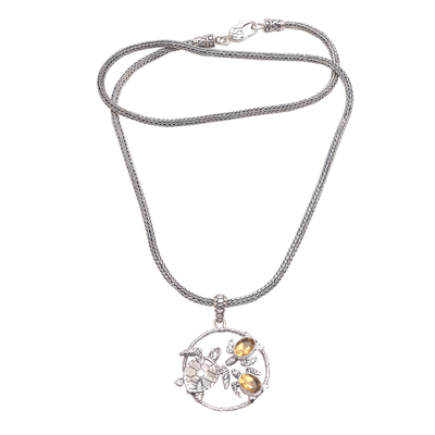 Citrine pendant necklace, 'Sea Turtle Family' - Citrine Sea Turtle Pendant Necklace from Bali