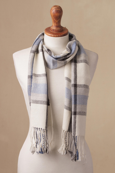 100% baby alpaca scarf, 'Elegant Lines' - 100% Baby Alpaca Wrap Scarf with Line Motifs from Peru