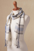 100% baby alpaca scarf, 'Elegant Lines' - 100% Baby Alpaca Wrap Scarf with Line Motifs from Peru