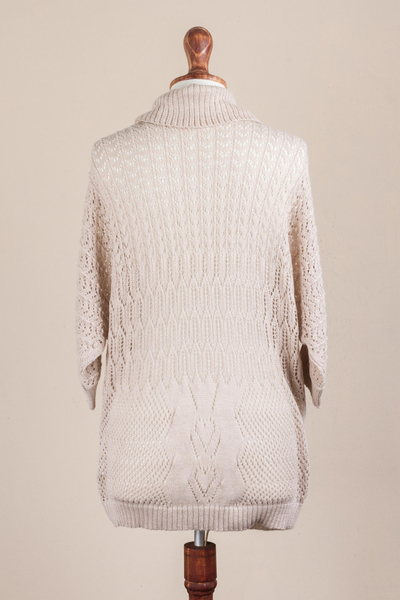Pullover sweater, 'Evening Flight in Beige' - Beige Pullover Sweater with Three Quarter Length Sleeves