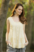 Cotton blouse, 'Morning Sunlight' - Pintucked Sleeveless Cotton Blouse in Yellow