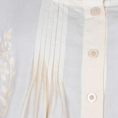 Blusa de algodón, 'Morning Sunlight' - Blusa de algodón sin mangas con pliegues en amarillo