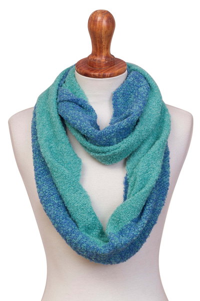 Alpaca blend infinity scarf, 'Oceanic Style' - Alpaca Blend Infinity Scarf in Mint and Cyan from Peru
