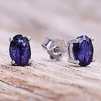 Sapphire stud earrings, 'Oceanic Marvel' - Oval Sapphire Stud Earrings from Thailand