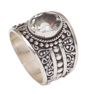 Prasiolite single stone ring, 'Celuk Majesty' - Prasiolite and Sterling Silver Single Stone Ring from Bali