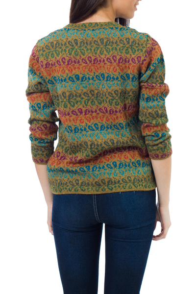 100% alpaca cardigan, 'Andean Secret' - Alpaca Wool Art Knit Cardigan Sweater