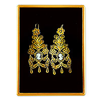 Gold plated filigree cameo chandelier earrings, 'Andean Beauty' - Cameo Chandelier Earrings in Gold Filigree