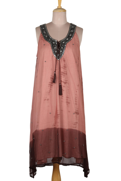 Viscose tie-dyed dress, 'Jaipur Sunset' - Handmade Viscose Chiffon Tie-Dyed Sleeveless Dress